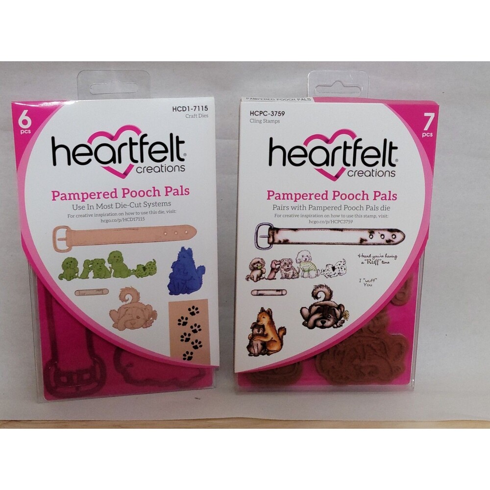 Heartfelt Creations Pampered Pooch Pals Craft Dies Cling Stamps Dog Scrapbook